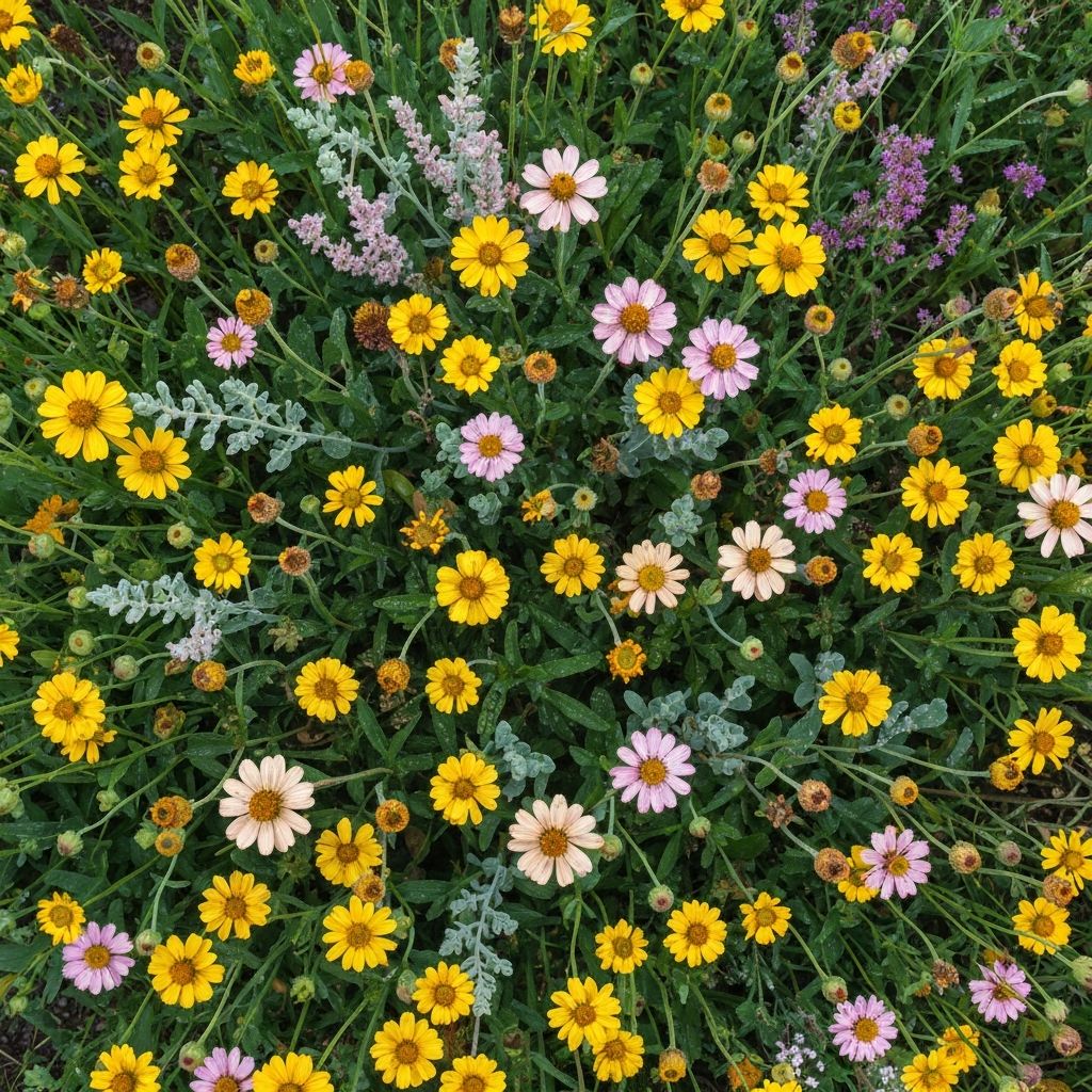 Overhead view of a wildflower garden in full bloom
